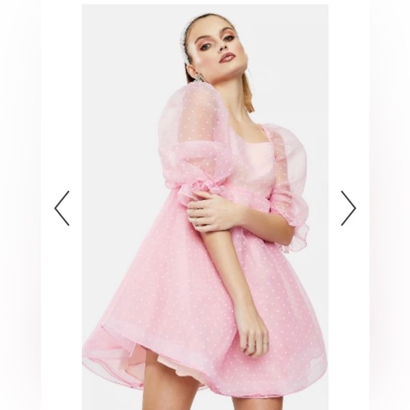 Selkie Dresses & Skirts - Selkie Pink Polka Dot Sheer Puff Sleeve Mini Dress NWT